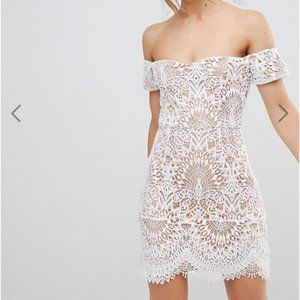 Boohoo Lace Bardot Overlay Dress White
